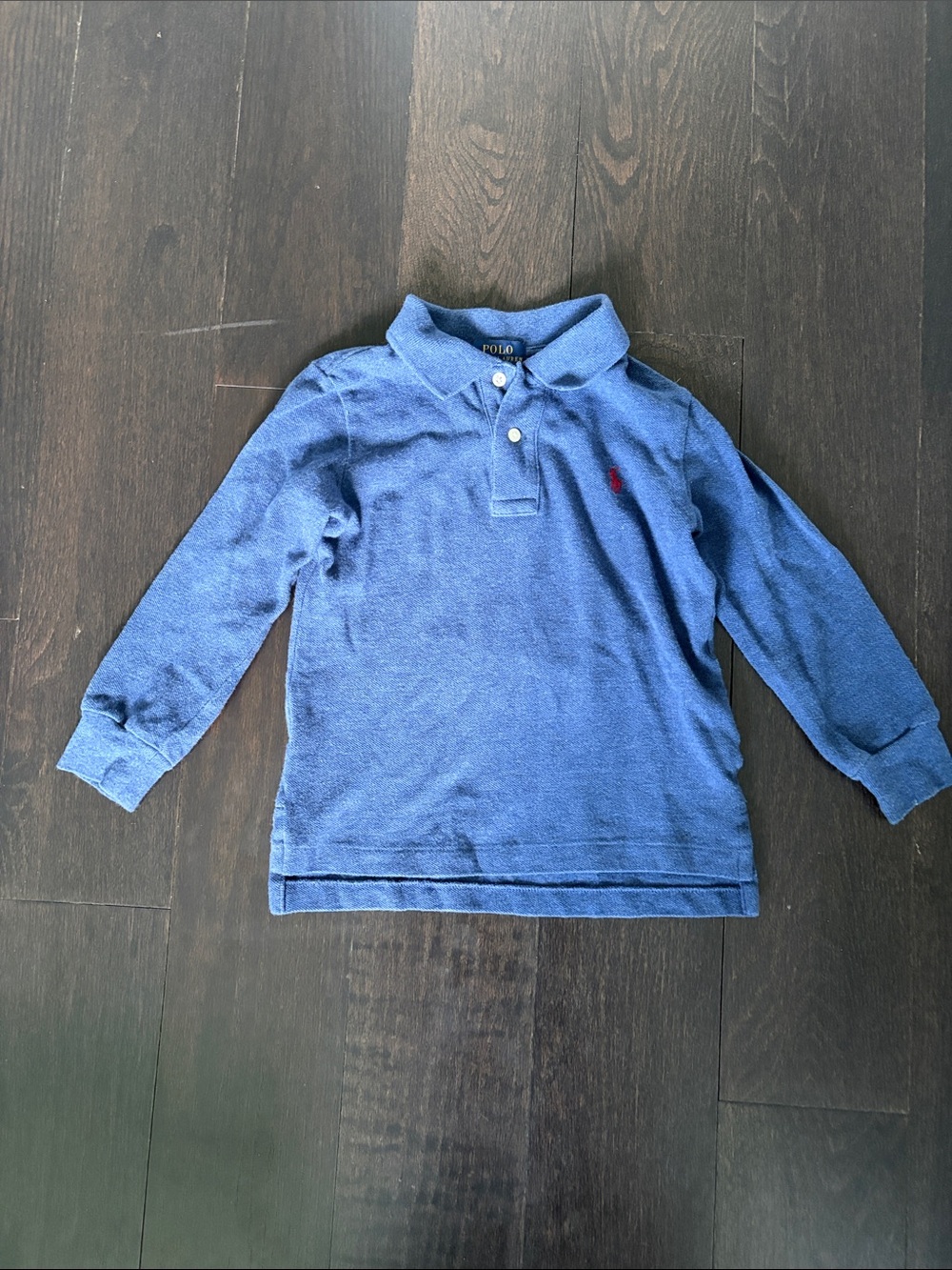 Polo by Ralph Lauren Boys' Long-Sleeve Blue Polo with Red Logo